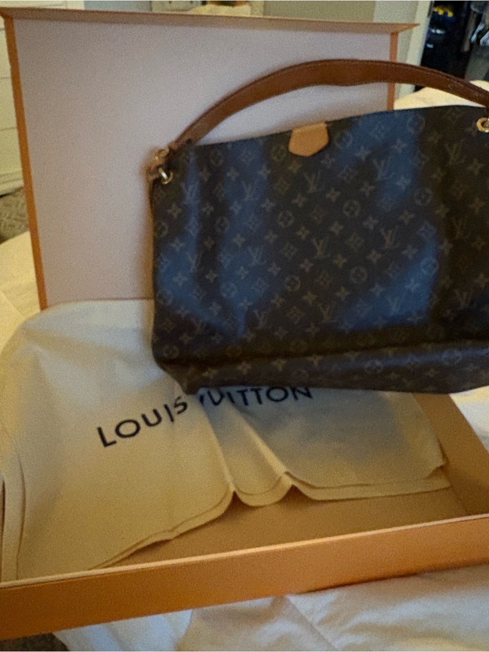 Louis Vuitton Monogram Canvas Shoulder Bag in Brown and Tan Leather